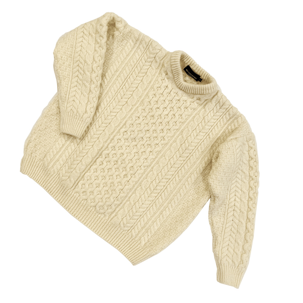 Rue Saint Patrick Worsted Wool Irish Fishermans Cream Cableknit Sweater Large